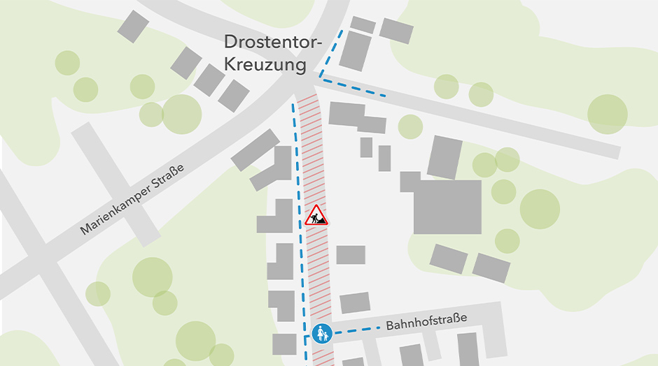 Aktuelle Fußgängerführung an der Bahnhofstraße Esens - NLSTBV Post - update_fussgaengerfuehrung